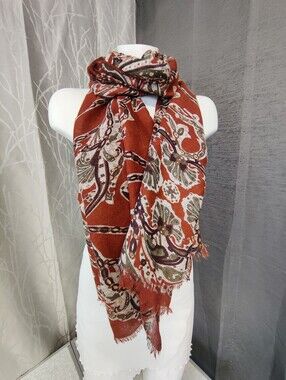 Naturally Knotty Oversized Scarf Wrap Shawl Rust Brown Boho Fringe 36x70